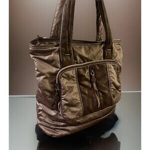 metallic gray nylon utility tote